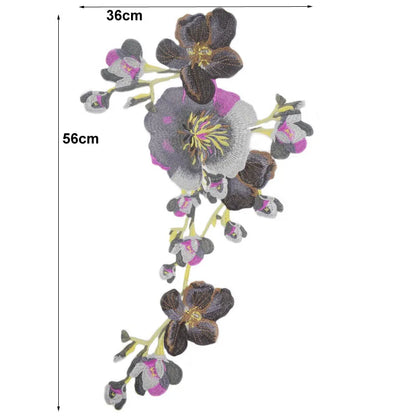 1 pieza de encaje de flores grises grandes bordado para escote, adorno para cuello, tela para ropa, suministros de costura, apliques para vestido de novia