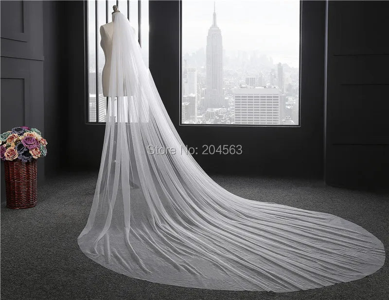 One-Layer White or Ivory Bridal Veil 3 Meters Long Cathedral Wedding Veils Tulle Simple Veil for Bride HL