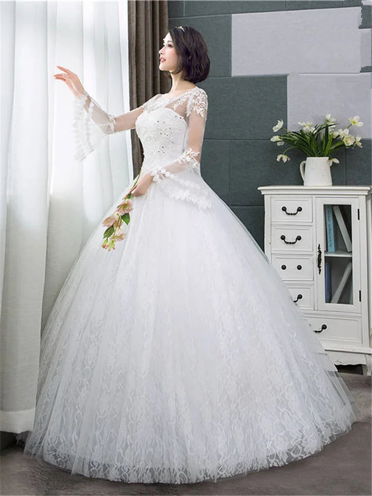 It's YiiYa New Long Flare Sleeve Wedding Dresses Simple O-neck Back Lace Up Wedding Gown HS283