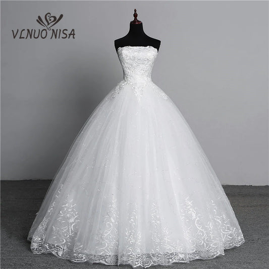 Real Photo Simple Lace Flower Strapless Fashion Classic Sexy Ivory Wedding Dresses For Brides Plus Size Vestidos De Noiva