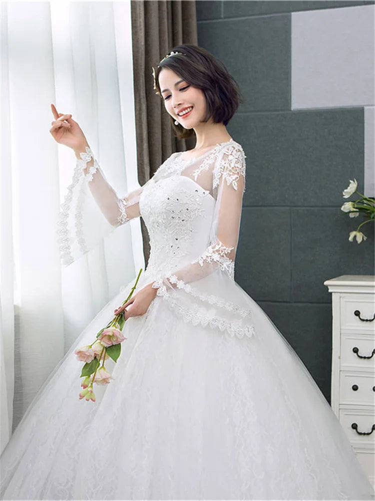 It's YiiYa New Long Flare Sleeve Wedding Dresses Simple O-neck Back Lace Up Wedding Gown HS283