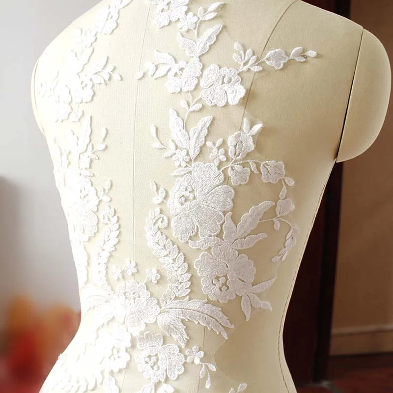 Applique en dentelle française faite à la main pour robe de mariée, coiffure de mariée, col en dentelle blanche, patch en tissu en dentelle HB82W