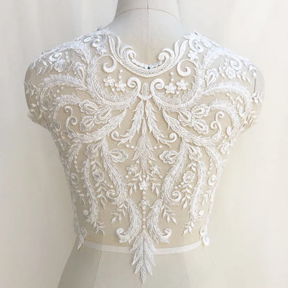 Apliques de encaje francés blanco puro en 3D para vestido de novia, tocado de novia, cuello de encaje blanco marfil, parche de tela de encaje RS1234