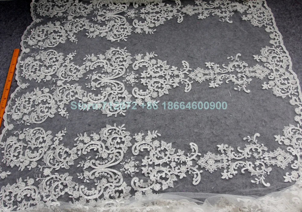 High quality Black large pattern on tulle embroidery lace fabric wedding dress/high-end dress lace fabric by yard