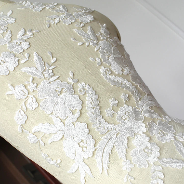 Applique en dentelle française faite à la main pour robe de mariée, coiffure de mariée, col en dentelle blanche, patch en tissu en dentelle HB82W