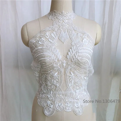 Apliques de encaje francés blanco puro en 3D para vestido de novia, tocado de novia, cuello de encaje blanco marfil, parche de tela de encaje RS1234