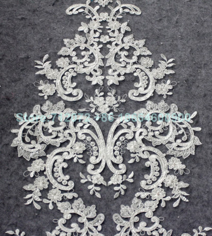 High quality Black large pattern on tulle embroidery lace fabric wedding dress/high-end dress lace fabric by yard