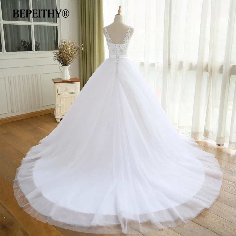 BEPEITHY V Neck Vintage Wedding Dress With Belt Vestido De Novia Casamento Beadings Bridal Gowns 2022 Ball Gown