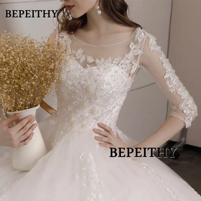 Vestido De Novia Three Quarter Sleeves Lace Wedding Dress 2022 Open Back Vintage Bridal Dresses Ball Gown Hot Sale