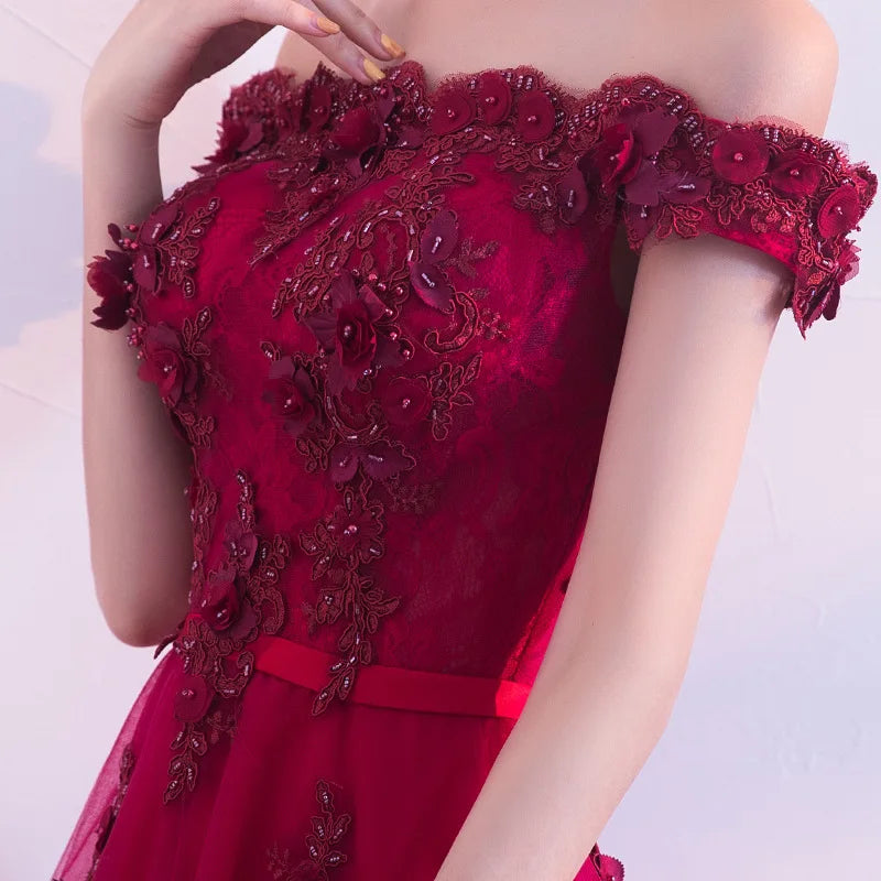 Evening Wine Red Boat Neck Cocktail Dresses Embroidery Tea-Length Plus size Customization Women Formal Dress Party Gown H063