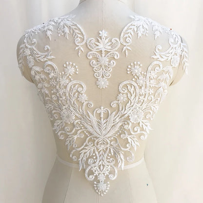 Apliques de encaje francés blanco puro en 3D para vestido de novia, tocado de novia, cuello de encaje blanco marfil, parche de tela de encaje RS1234