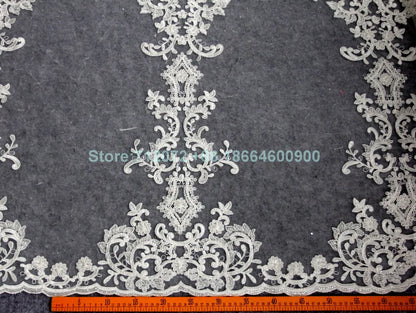 High quality Black large pattern on tulle embroidery lace fabric wedding dress/high-end dress lace fabric by yard