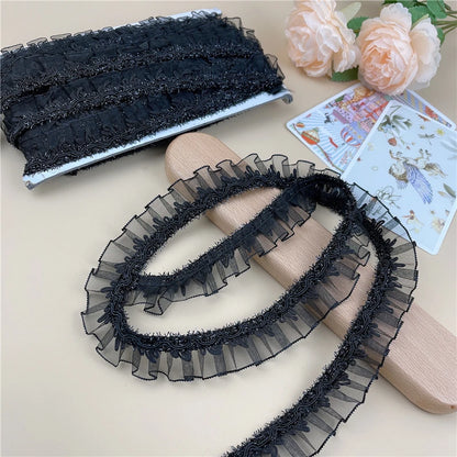 Vente chaude noir brillant plissé dentelle pour artisanat ruban bricolage robe de mariée sac chapeau couvre-chef jupe vêtements matériel de couture accessoires