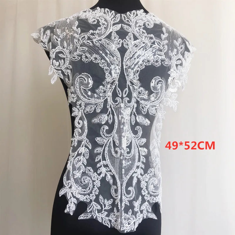 Pure White French Lace Beads 3D Wedding Dress Applique DIY Bridal Headdress Ivory White Lace Collar Lace Fabric Patch RS1234