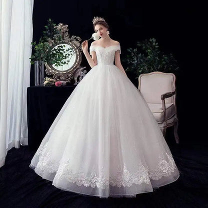 Robes de mariée Illusion col en V courte tulle paillettes broderie perles dos nu hors de l'épaule luxe femmes robe de mariée GB336