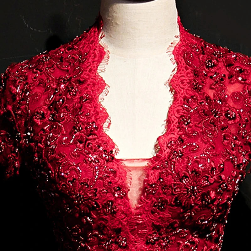 Robe de soirée à manches courtes, style empire, paillettes, imprimé floral, élégante, col en V, longueur au sol, dos nu, nouvelle collection, robes de soirée formelles pour femmes, B989