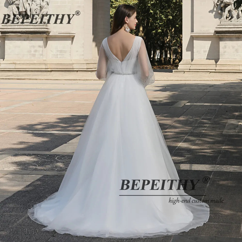 BEPEITHY Sexy V Neck Boho Wedding Dress 2023 Long Sleeves A Line White Wedding Party Dresses Свадебное платье Ivory Bridal Gowns