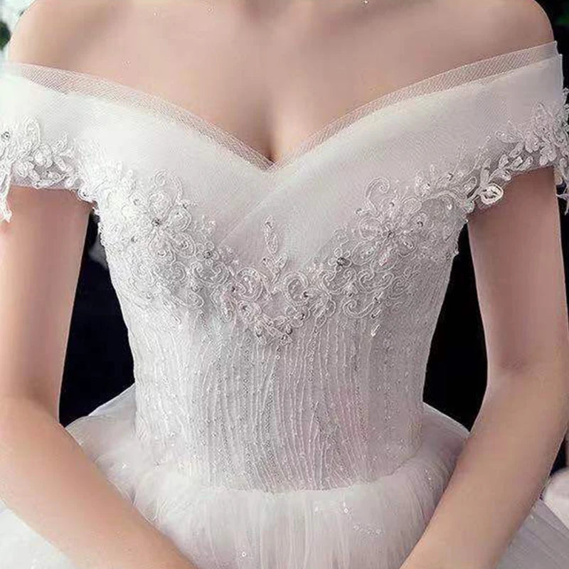 Robes de mariée Illusion col en V courte tulle paillettes broderie perles dos nu hors de l'épaule luxe femmes robe de mariée GB336