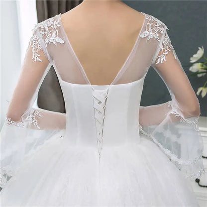 It's YiiYa New Long Flare Sleeve Wedding Dresses Simple O-neck Back Lace Up Wedding Gown HS283