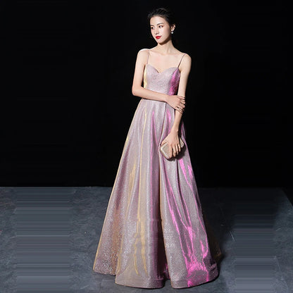 Sleeveless Evening Gown Purple Square Collar Glitter Sling K327 A-line Floor-Length Lace Up Plus size Woman Party Dresses