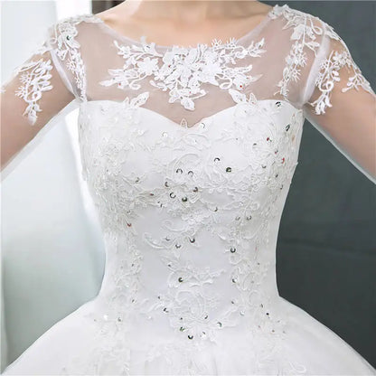 It's YiiYa New Long Flare Sleeve Wedding Dresses Simple O-neck Back Lace Up Wedding Gown HS283