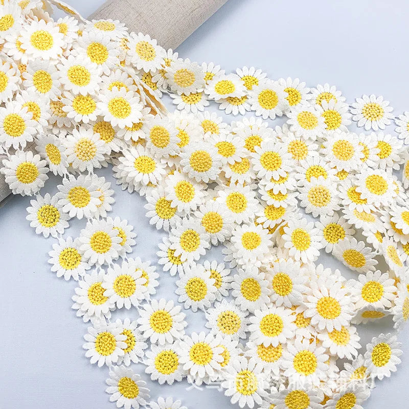 2Y Yellow Daisy Lace Fabric Ribbon Wedding Decoration For Home Sewing Trim Skirt Pillow Curtain Festival Dress Accessories