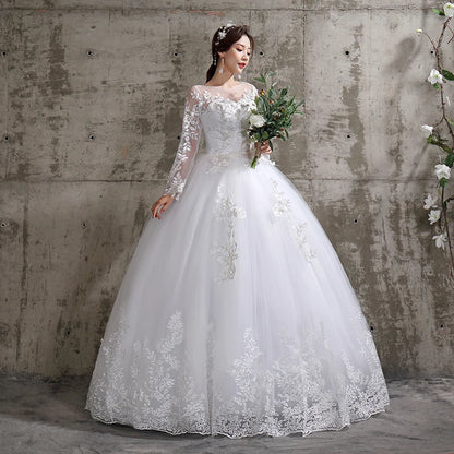 Flower Wedding Dress New Style Bride Plus Size Flower Wedding Dresses Dreamy Full-sleeve Bridal Lace Up Dresses Ball Gowns