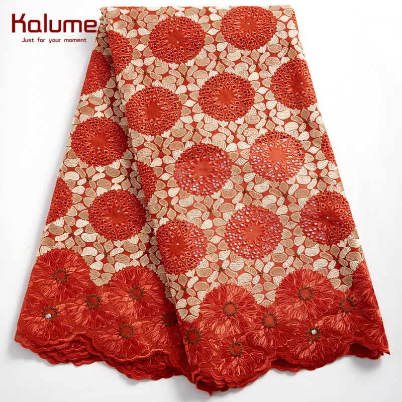 Kalume Fashion African Laces Fabric Fashion Diy Swiss Voile 2021 Nigerian Cotton Lace Fabric For Sew Dresses Party Wedding F2373