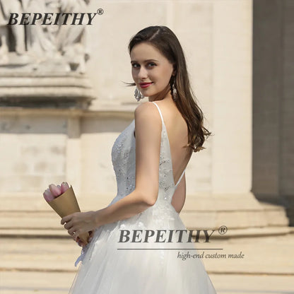 BEPEITHY Vestidos De Novia A Line Beach Wedding Dresses For Women Sleeveless V Neck Lace Boho New Bridal Gown Cвадебное платье