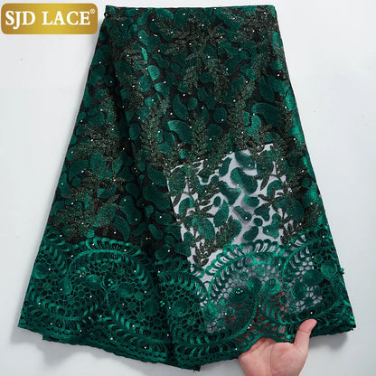 SJD LACE African Lace Fabric With Stones Nigerian French Mesh Lace Fabric 2021New Coming Style For Wedding Party Dress Sew A2322