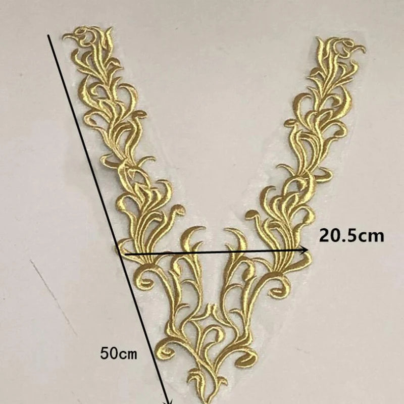 Cinta de encaje con flores doradas para decorar el escote, el cuello, el aplique bordado, la costura artesanal, el vestido de novia y la ropa