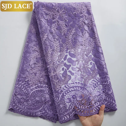 SJD LACE African Lace Fabric With Stones Nigerian French Mesh Lace Fabric 2021New Coming Style For Wedding Party Dress Sew A2322