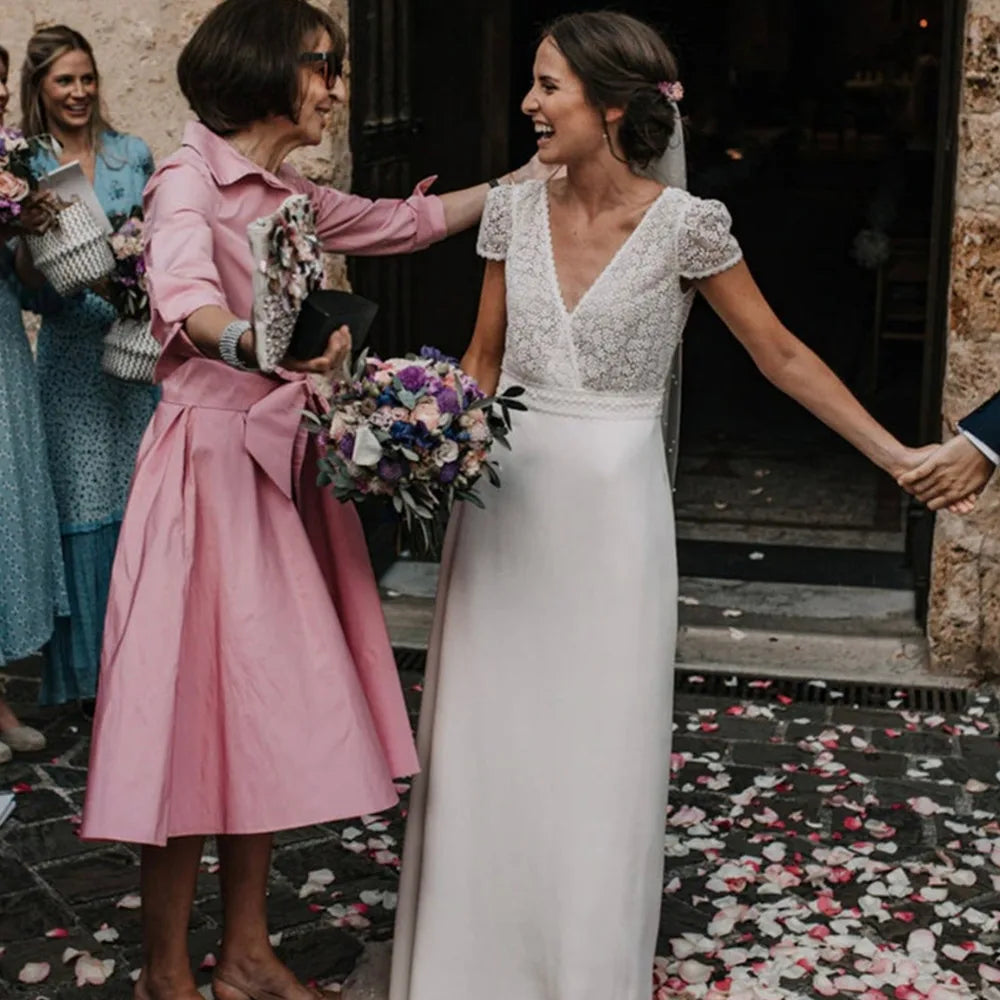 Robe de mariée dos nu en mousseline de soie bohème pour femmes, simple, blanche, manches courtes, ligne A, robes de mariée de plage