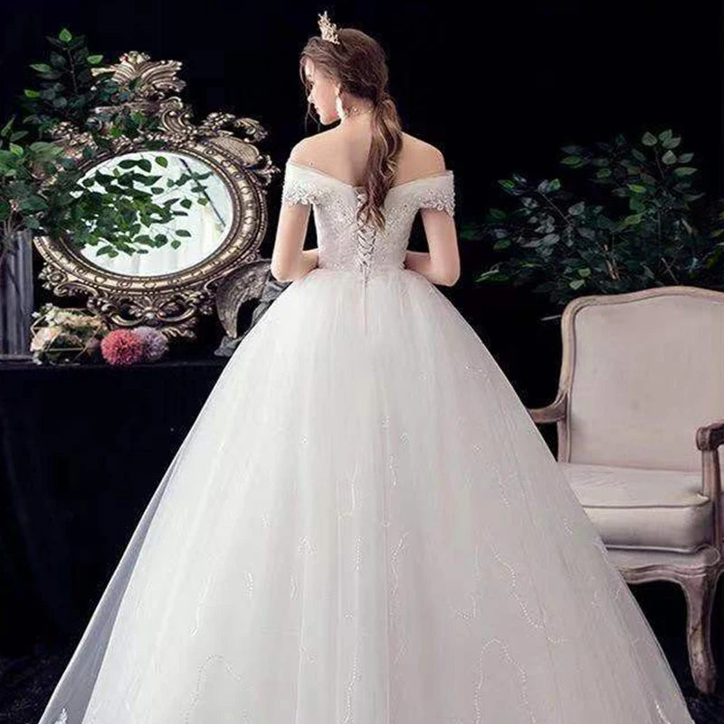 Wedding Dresses Illusion V-Neck Short Tulle Sequined Embroidery Beading Backless Off The Shulder Luxury Women Bride Gown GB336