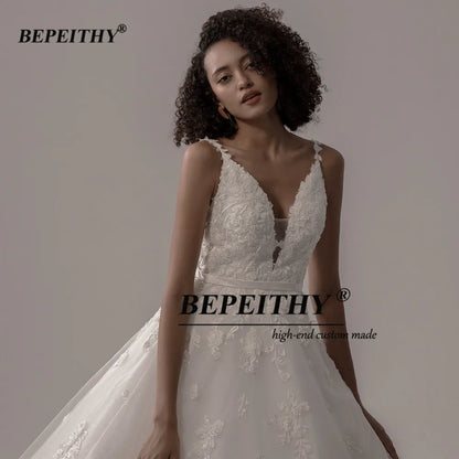 Vestido de novia BEPEITHY con escote en V y tirantes finos de organza para mujer, vestido de novia de encaje sin espalda para novia, recién llegado 2022