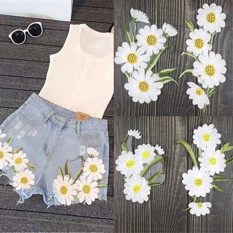 1 Set New Sunflower Embroidery Patches for Clothing Clothes Sticker Stripe Sew-on Dress Applique DIY Hole Repair