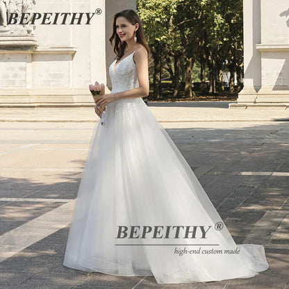 BEPEITHY Vestidos De Novia A Line Beach Wedding Dresses For Women Sleeveless V Neck Lace Boho New Bridal Gown Cвадебное платье