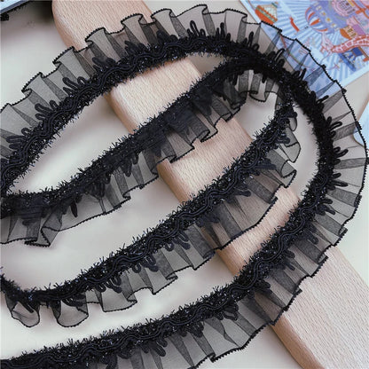 Vente chaude noir brillant plissé dentelle pour artisanat ruban bricolage robe de mariée sac chapeau couvre-chef jupe vêtements matériel de couture accessoires