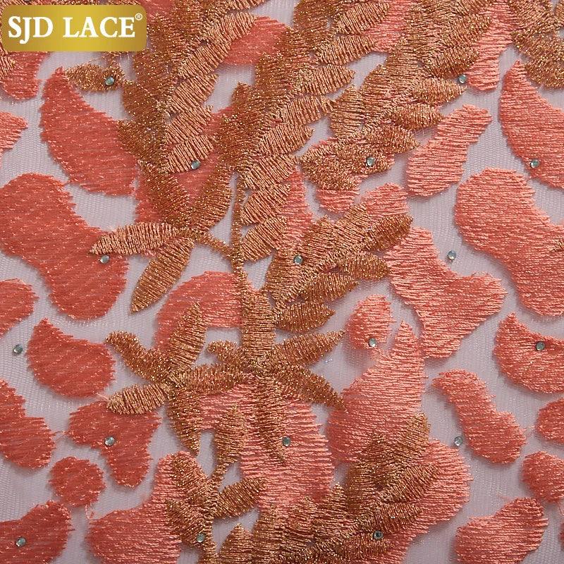 SJD LACE African Lace Fabric With Stones Nigerian French Mesh Lace Fabric 2021New Coming Style For Wedding Party Dress Sew A2322