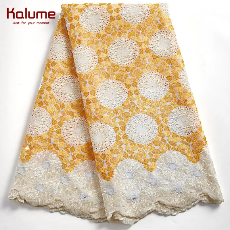 Kalume Fashion African Laces Fabric Fashion Diy Swiss Voile 2021 Nigerian Cotton Lace Fabric For Sew Dresses Party Wedding F2373