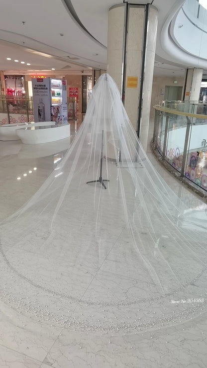 Velo de novia romántico de dos capas con perlas y cristales para iglesia, velo de novia con peine MM