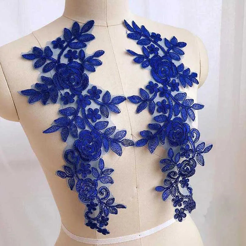 1 par de apliques de tela de encaje con flores para boda, para decoración de vestidos de disfraces, parches de costura, apliques artesanales