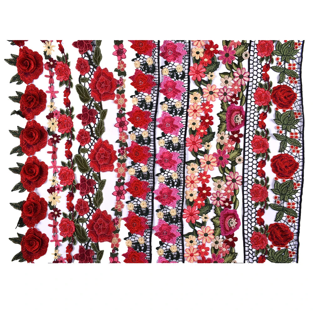 1Yard Rouge Rose Fleur Brodée Dentelle Bordure Ruban Tissu Patchwork Robe De Mariée DIY Fournitures De Couture Artisanat