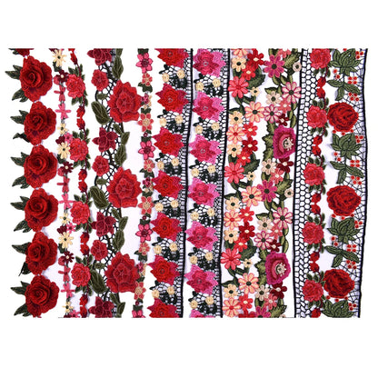 1Yard Rouge Rose Fleur Brodée Dentelle Bordure Ruban Tissu Patchwork Robe De Mariée DIY Fournitures De Couture Artisanat