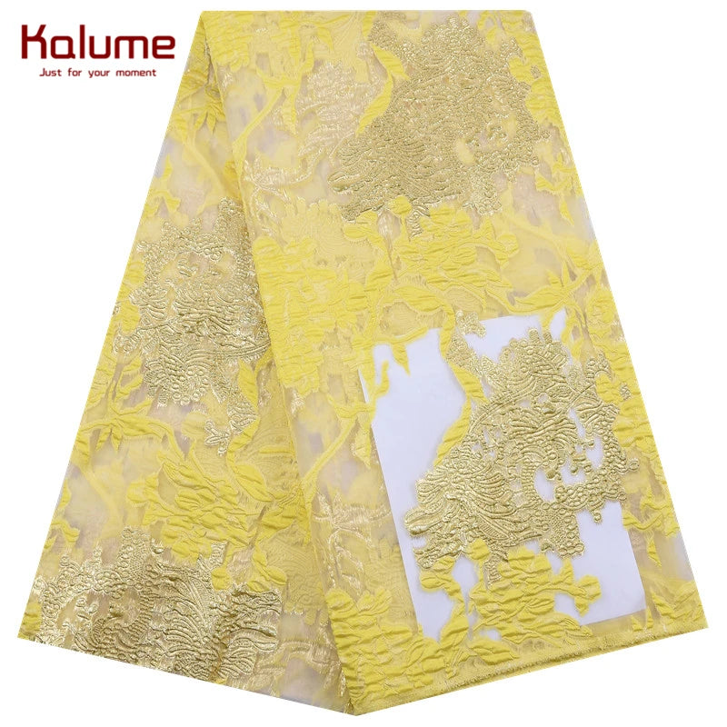 Tela de encaje de tul africano 2024, tela de encaje jacquard dorado con brocado nigeriano satinado para coser vestidos de fiesta de boda, tela para mujer F2078