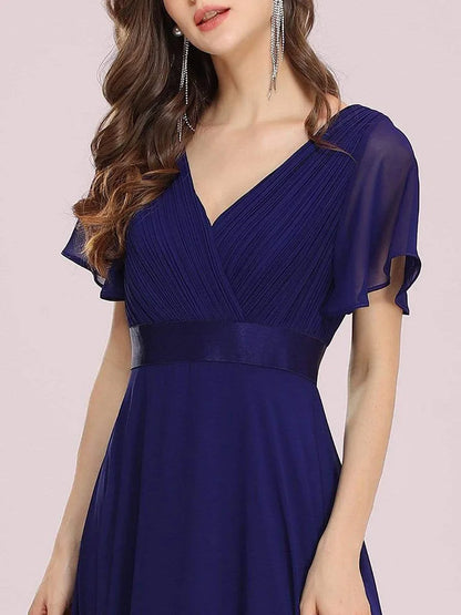 Vestidos de dama de honor de color rosa para mujer, largos, elegantes, de corte A, con escote en V doble, con volantes, de gasa, vestido formal para fiesta de boda, nuevo vestido largo de graduación