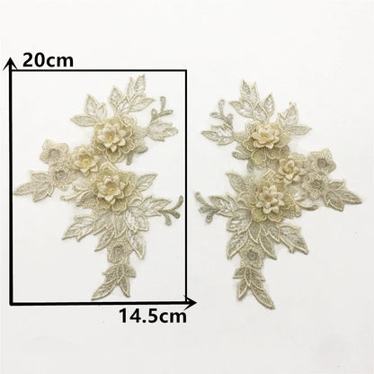 3D 1 pair for sale Craft Supplies trim Wedding Dress decoration    Sewing on lace Embroidered fabric Needlework Applique