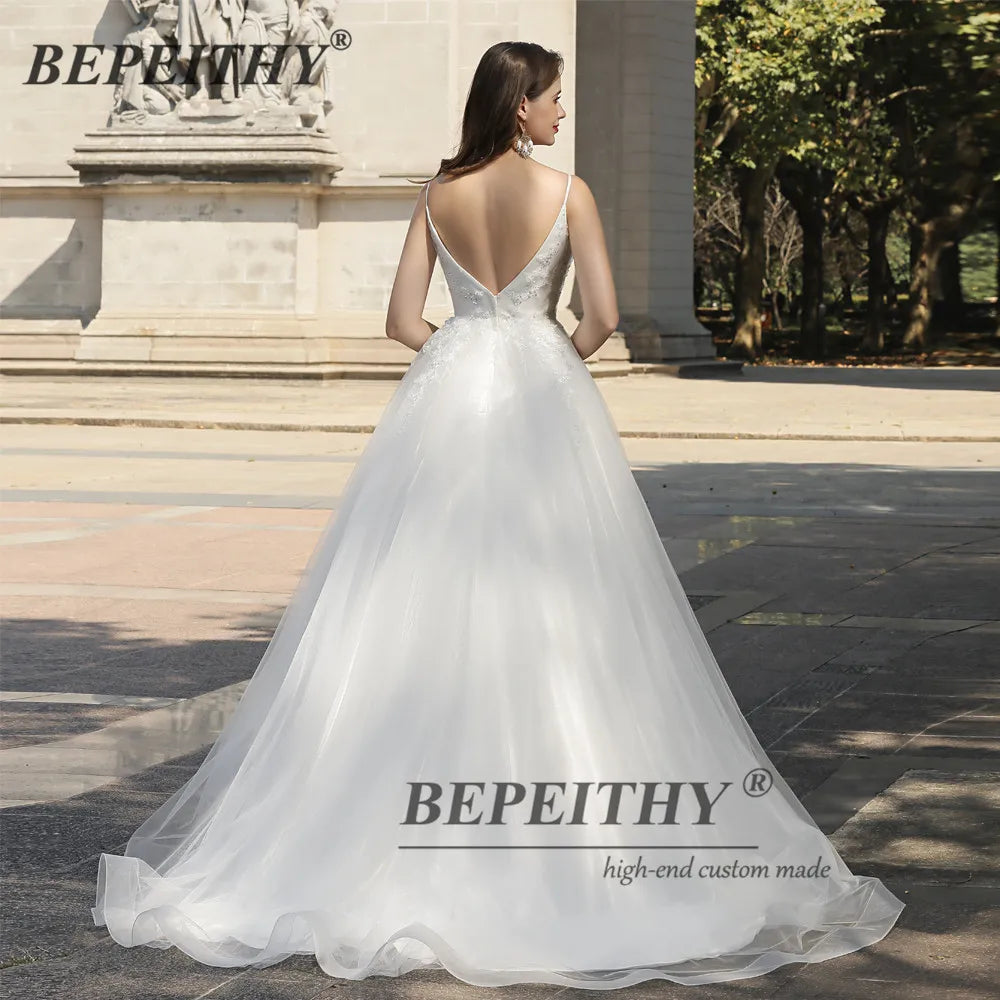 BEPEITHY Vestidos De Novia A Line Beach Wedding Dresses For Women Sleeveless V Neck Lace Boho New Bridal Gown Cвадебное платье