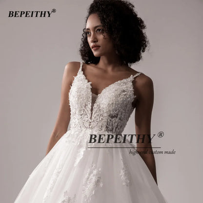 BEPEITHY Princess Lace Wedding Dresses 2022 For Women Bride Vestidos De Novia  V Neck Ball Bridal Gown Sleeveless Robe De Mariée