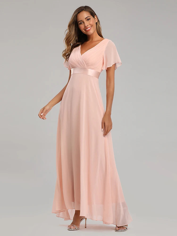 Evening Dresses XUCTHHC Elegant V-Neck Ruffles Chiffon Formal Evening Gown  Robe Vestidos De Fiesta Dress for Wedding Party